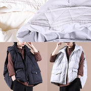 New plus size snow jackets Jackets light gray stand collar pockets duck down Vest - bagstylebliss