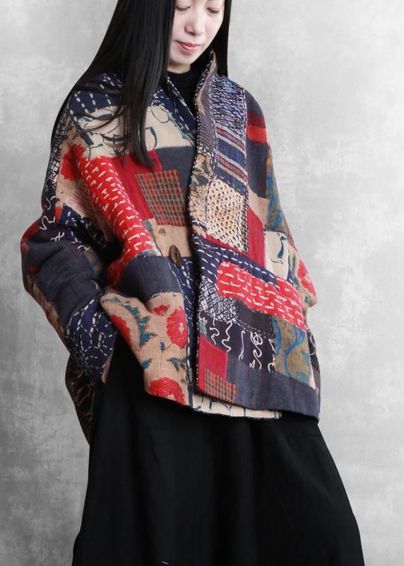 New plus size warm winter coat floral v neck pockets Parkas for women - bagstylebliss