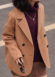 New plus size winter coat women coats khaki Notched back side open Woolen Coats - bagstylebliss