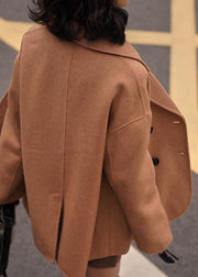 New plus size winter coat women coats khaki Notched back side open Woolen Coats - bagstylebliss