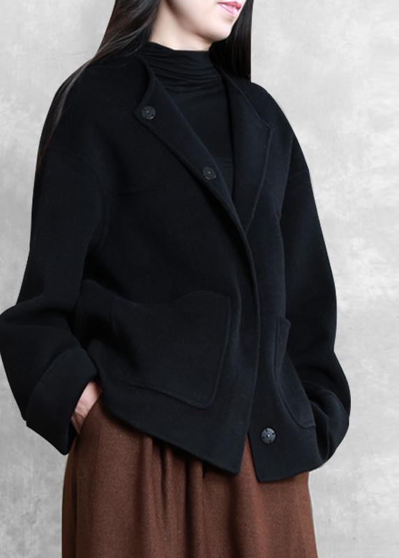 New plus size winter coats beige o neck pockets Woolen Coats - bagstylebliss