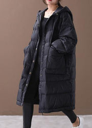 New plus size winter jacket black hooded zippered duck down coat - bagstylebliss