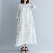 New print linen dresses oversized traveling dress casual Three Quarter sleeve v neck baggy dresses