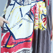 Neue Drucke Baumwollkleid in Midi-Länge Freizeitkleidung aus Baumwolle Feines Baumwollkleid mit kurzen Ärmeln und O-Ausschnitt