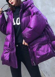 New purple Parkas for women plus size winter hooded pockets outwear - bagstylebliss