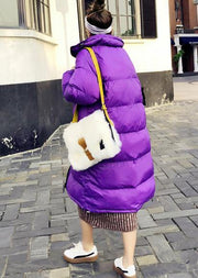New purple down coat winter trendy plus size snow jackets stand collar Cinched Elegant Jackets - bagstylebliss