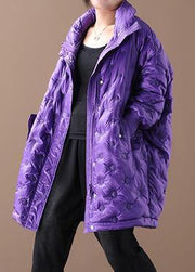 New purple duck down coat plus size down jacket winter coats stand collar zippered - bagstylebliss