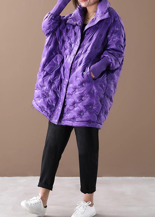 New purple duck down coat plus size down jacket winter coats stand collar zippered - bagstylebliss