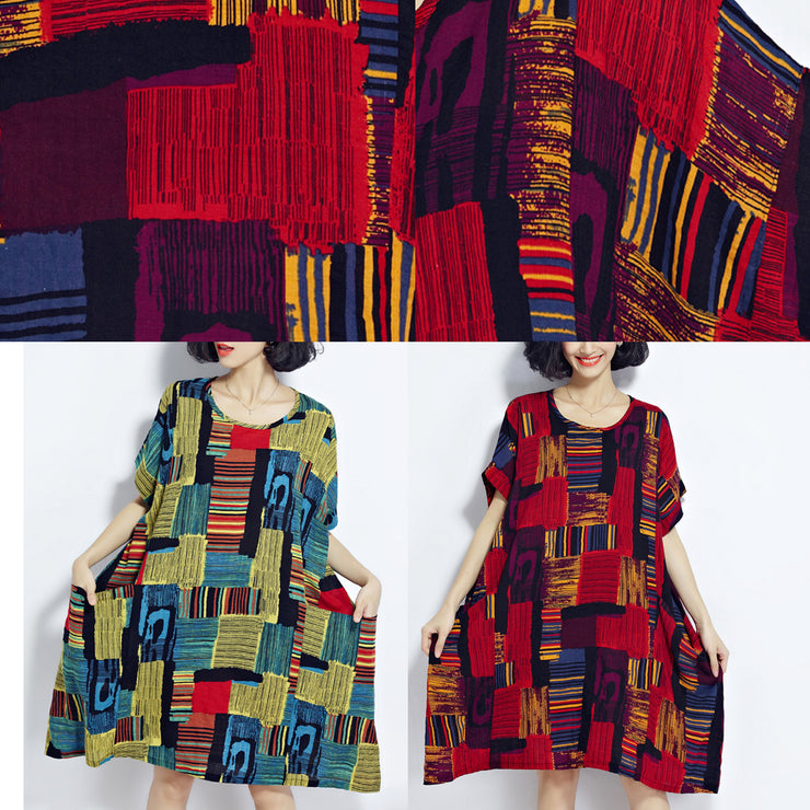 Neues rotes Baumwollkleid mit trendigen Baumwollkleidern in Übergröße Neues Kurzarm-Midikleid mit O-Ausschnitt