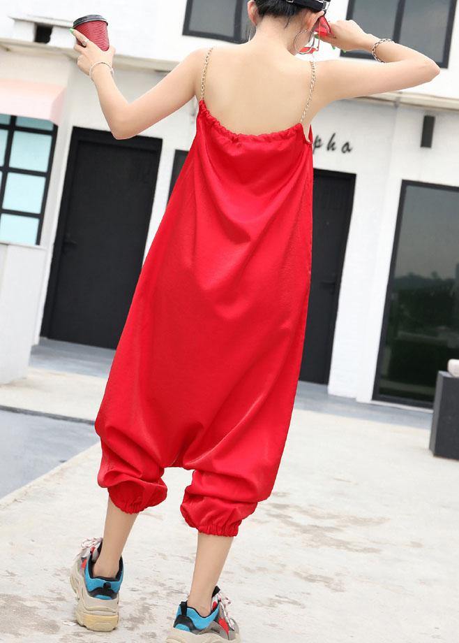 New red tide straps trousers embroidery cat head loose jumpsuit female summer strap pants - bagstylebliss