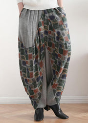 New stitching printed cotton and linen pants loose large size casual pants - bagstylebliss