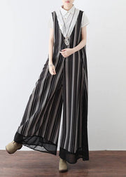 New striped women's chiffon sling wide leg jumpsuit - bagstylebliss