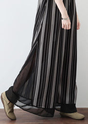 New striped women's chiffon sling wide leg jumpsuit - bagstylebliss