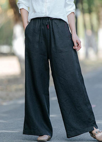 New style literature and art black casual pants Elastic Waist Wide Leg Pants - bagstylebliss