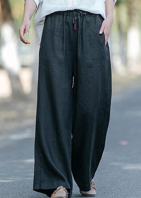 New style literature and art black casual pants Elastic Waist Wide Leg Pants - bagstylebliss