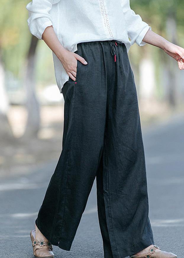 New style literature and art black casual pants Elastic Waist Wide Leg Pants - bagstylebliss