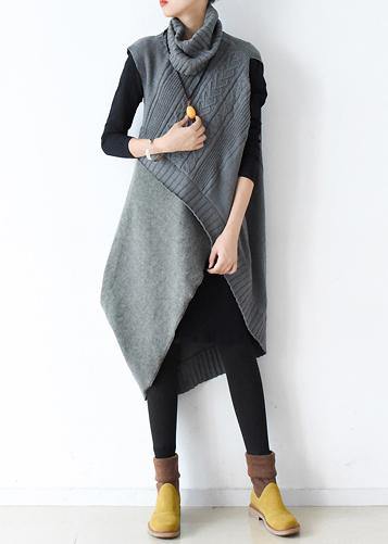 New style loose literary thick knitted stitching woolen gray dress outer two-piece suit - bagstylebliss