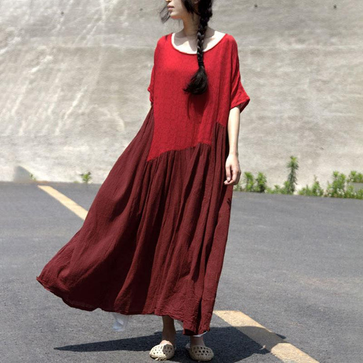 New traveling dress casual Retro Asymmetry Splicing Jacquard Short Sleeve Dress