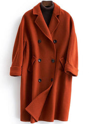 New trendy plus size Coats double breast coat red Notched woolen overcoat - bagstylebliss