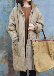 New trendy plus size snow jackets stand collar outwear khaki zippered warm winter coat - bagstylebliss