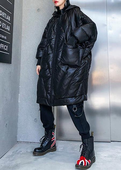 New trendy plus size winter jacket loose hooded winter coats black thick pockets coat - bagstylebliss