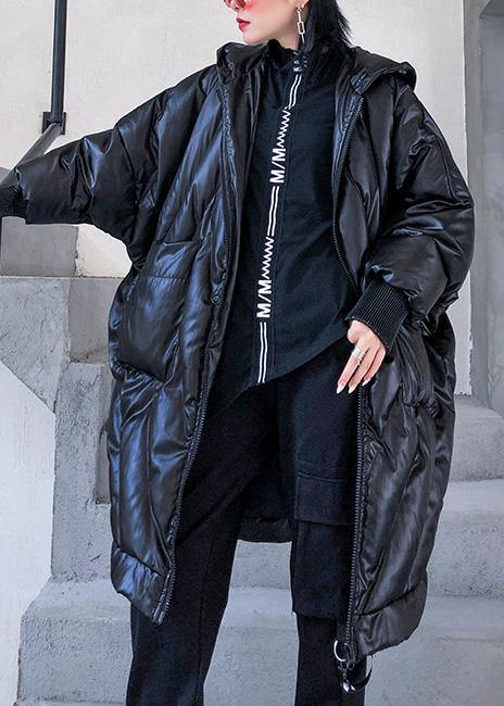 New trendy plus size winter jacket loose hooded winter coats black thick pockets coat - bagstylebliss