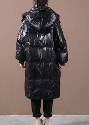 New trendy plus size womens parka coats black hooded pockets zippered down coats - bagstylebliss