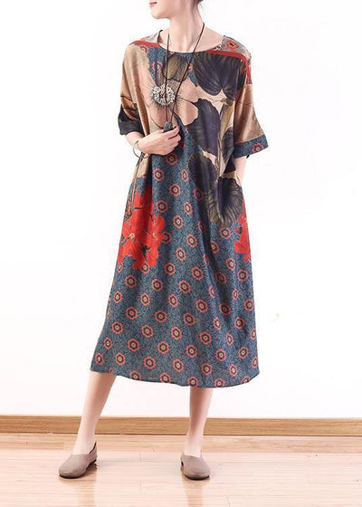 New versatile large size fashion irregular red printed silk loose and thin dress - bagstylebliss