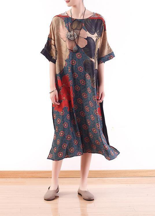 New versatile large size fashion irregular red printed silk loose and thin dress - bagstylebliss