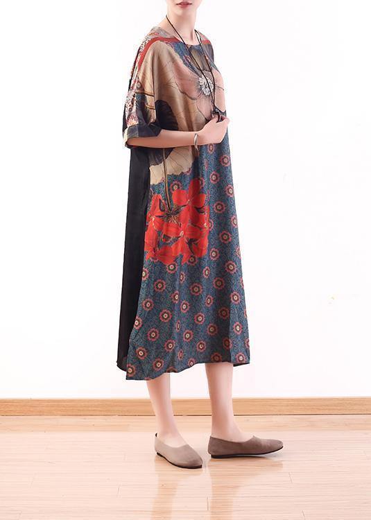 New versatile large size fashion irregular red printed silk loose and thin dress - bagstylebliss