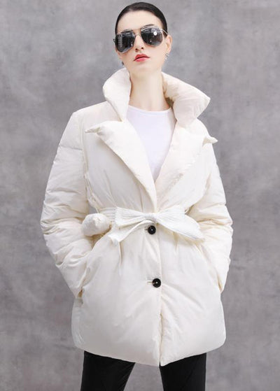 New white duck down coat plussize tie waist winter jacket thick Luxury coats - bagstylebliss