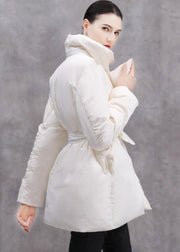 New white duck down coat plussize tie waist winter jacket thick Luxury coats - bagstylebliss