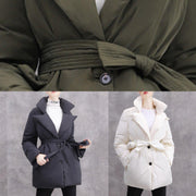 New white duck down coat plussize tie waist winter jacket thick Luxury coats - bagstylebliss