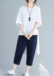New women's solid color five-point sleeves white shirt casual harem pants two-piece - bagstylebliss