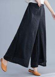 New women's trousers retro literary cotton and linen casual black trousers - bagstylebliss