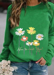 Nice to meet you' & Daisy Print Sweatshirt - bagstylebliss