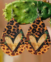 Novelty Leopard Love Print Droplet Shape Leather Material Earrings Ornaments