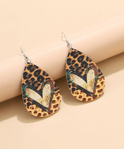 Novelty Leopard Love Print Droplet Shape Leather Material Earrings Ornaments