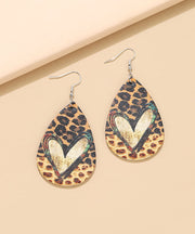 Novelty Leopard Love Print Droplet Shape Leather Material Earrings Ornaments