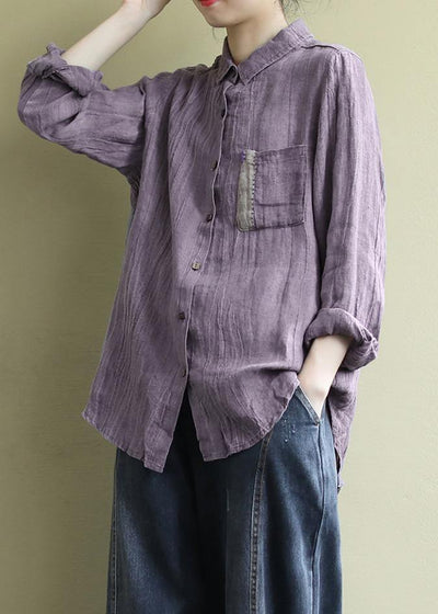 Art Lapel Wrinkled Shirts Inspiration Purple Blouses - bagstylebliss