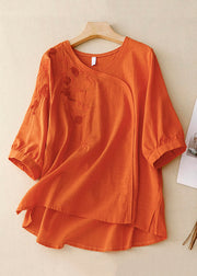 Orange Button Side Open Linen Shirt V Neck Spring