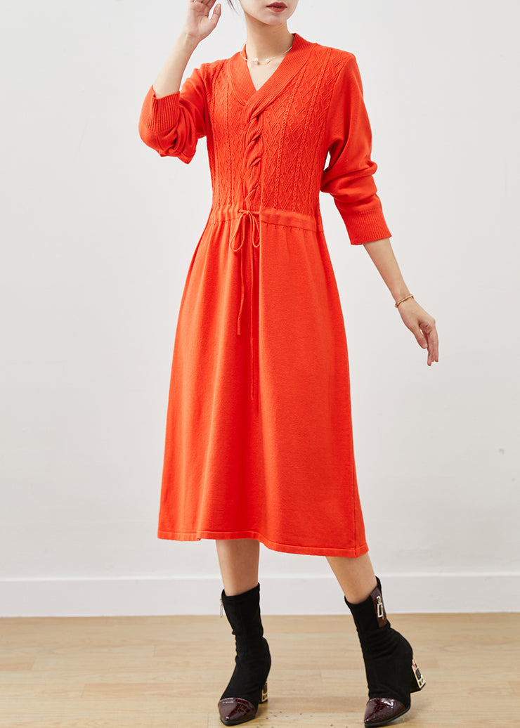 Orange Cable Knit A Line Dress Cinched Spring