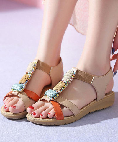 Orange Flat Sandals Cowhide Leather Handmade  best sandals for walking - bagstylebliss