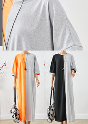 Orange Grey Patchwork Cotton Holiday Dresses Oversized Half Sleeve