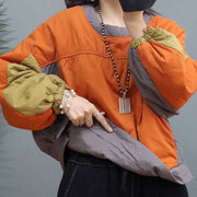 Orange Patchwork Fine Cotton Filled Pullover Street wear Winter