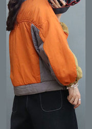 Orange Patchwork Fine Cotton Filled Pullover Street wear Winter