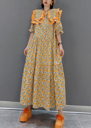 Orange Print Loose Long A Line Skirts Spring