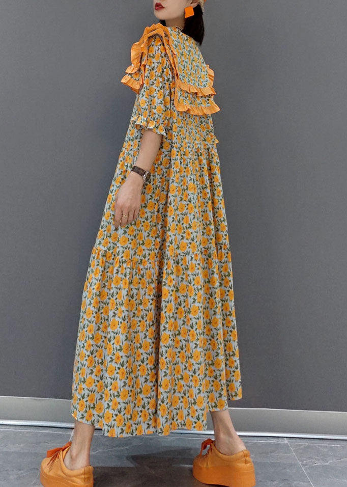 Orange Print Loose Long A Line Skirts Spring