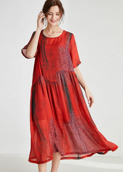 Orange Red Print Loose Half Sleeve Summer Dress - bagstylebliss