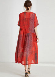 Orange Red Print Loose Half Sleeve Summer Dress - bagstylebliss